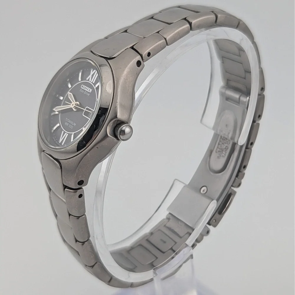 Citizen Eco-Drive Titanium E001-K18451 Women's WR100 Day Date Black Dial Watch